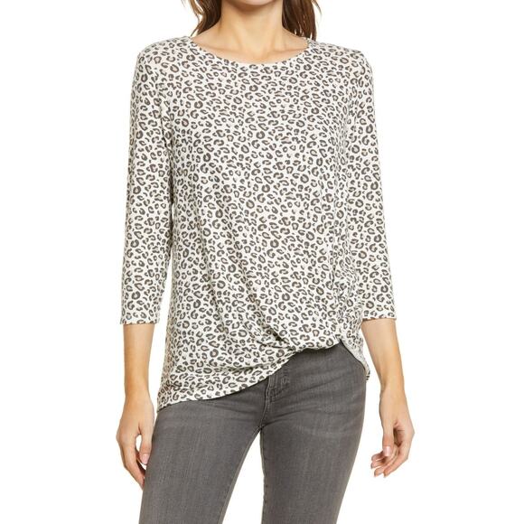 Gibsonlook Soft Knit Twist Front 3/4 Sleeve Top Sz Medium Cheetah Print NWT - Picture 1 of 7
